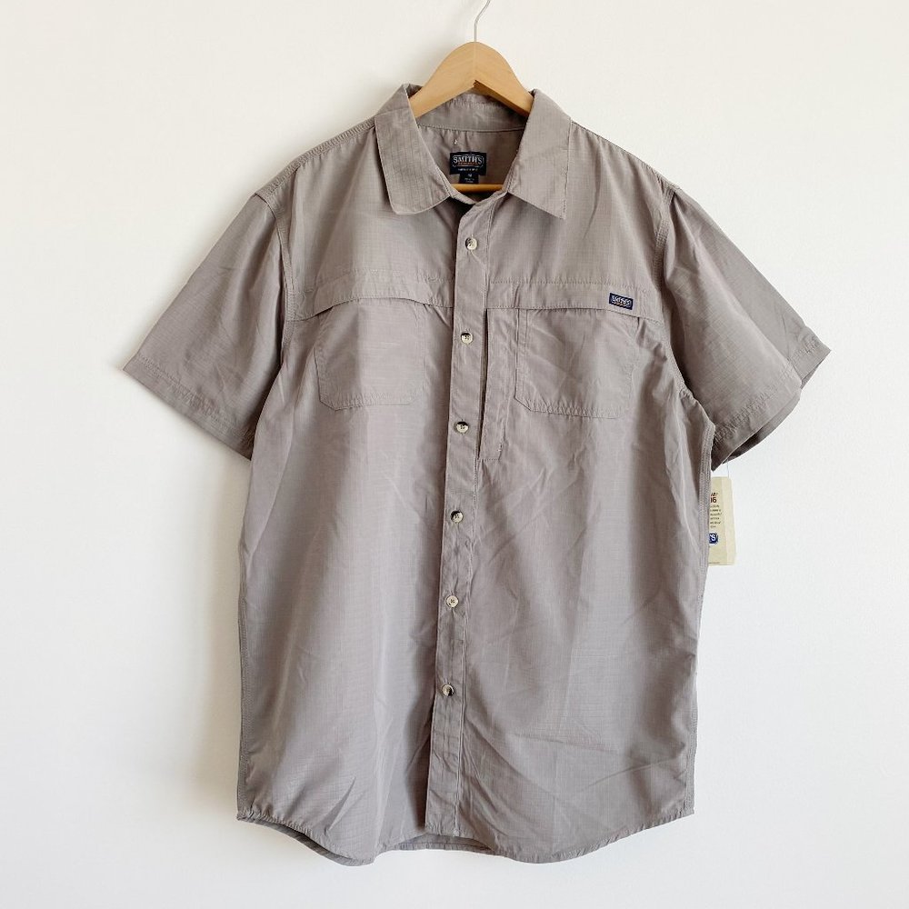 Smith's, Men's Workwear Short Sleeve Button Down Shirt, Gray, Size M